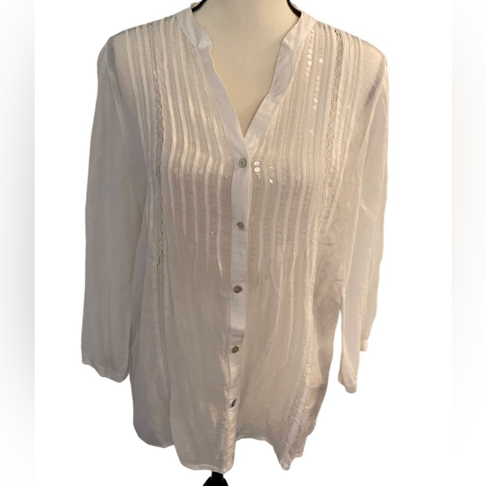 Chico's 1 button down top sequin front long sleeves